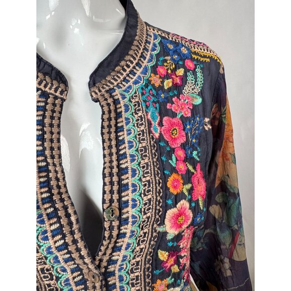 Johnny Was Embroidered Floral Tunic Top With 3/4 Sleeves & Mandarin Collar In Sh - Picture 15 of 16